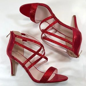 NWOB Red Rhinestones Strappy Shimmer Sandal